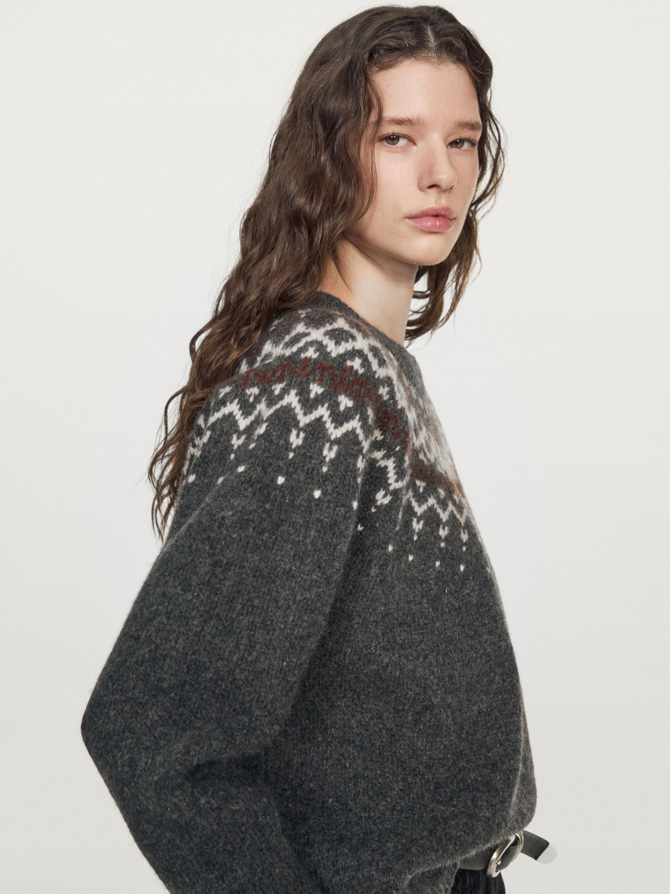 100% wool jacquard knit sweater